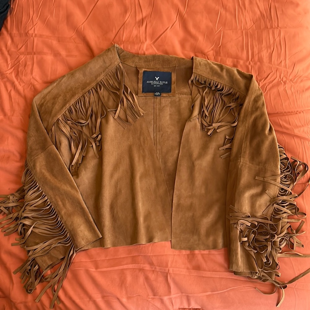 American Eagle Outfitters Leather Cropped Fringe Jacket